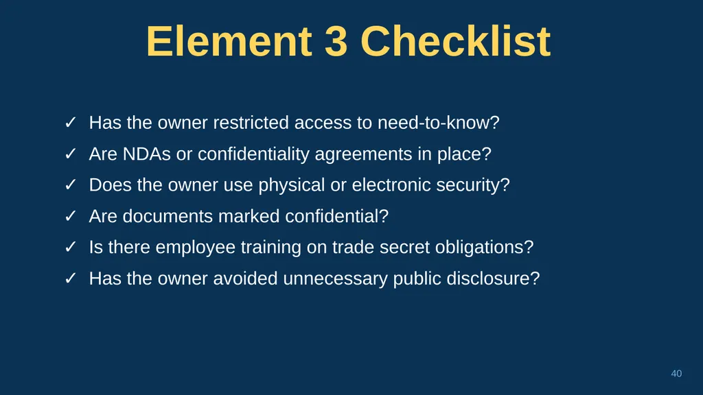 1 CHAPTER 1 Understanding Trade Secrets Protecting - slide 40 of 100