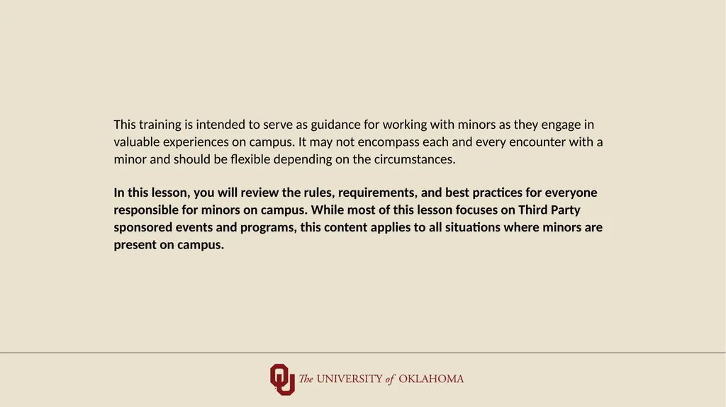 Minors on Campus Training for Non-University/Third - slide 2 of 27