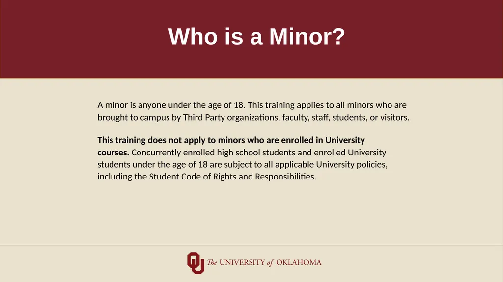 Minors on Campus Training for Non-University/Third - slide 5 of 27