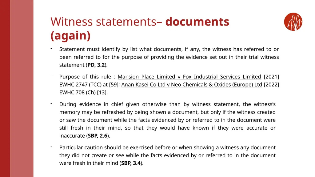 Witness statements: rules and top tips from recent - slide 13 of 20