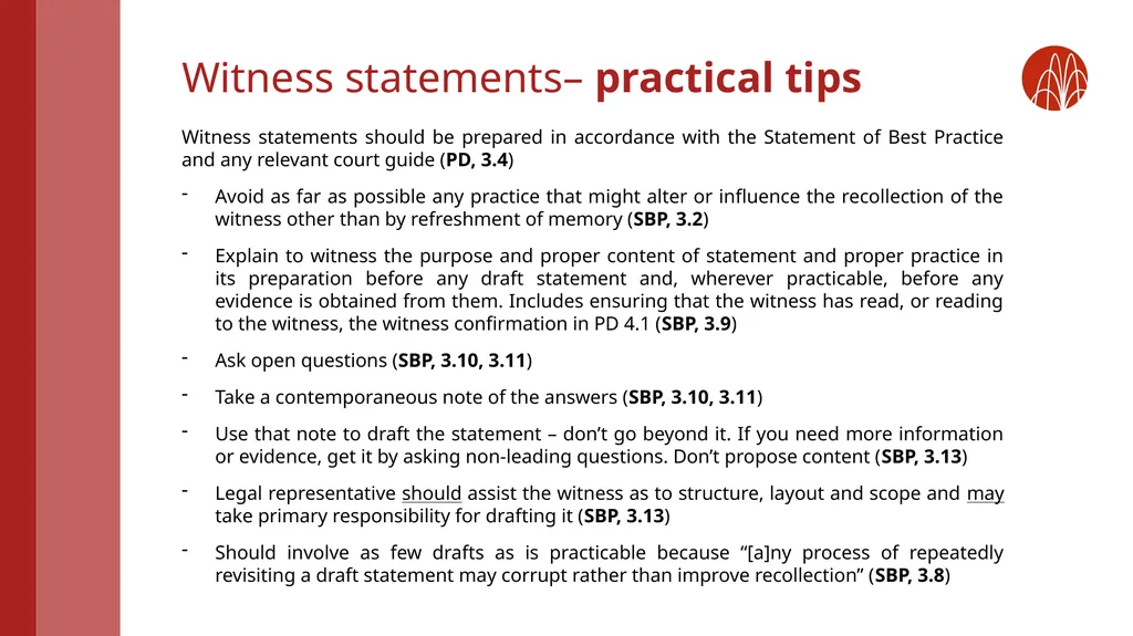 Witness statements: rules and top tips from recent - slide 12 of 20