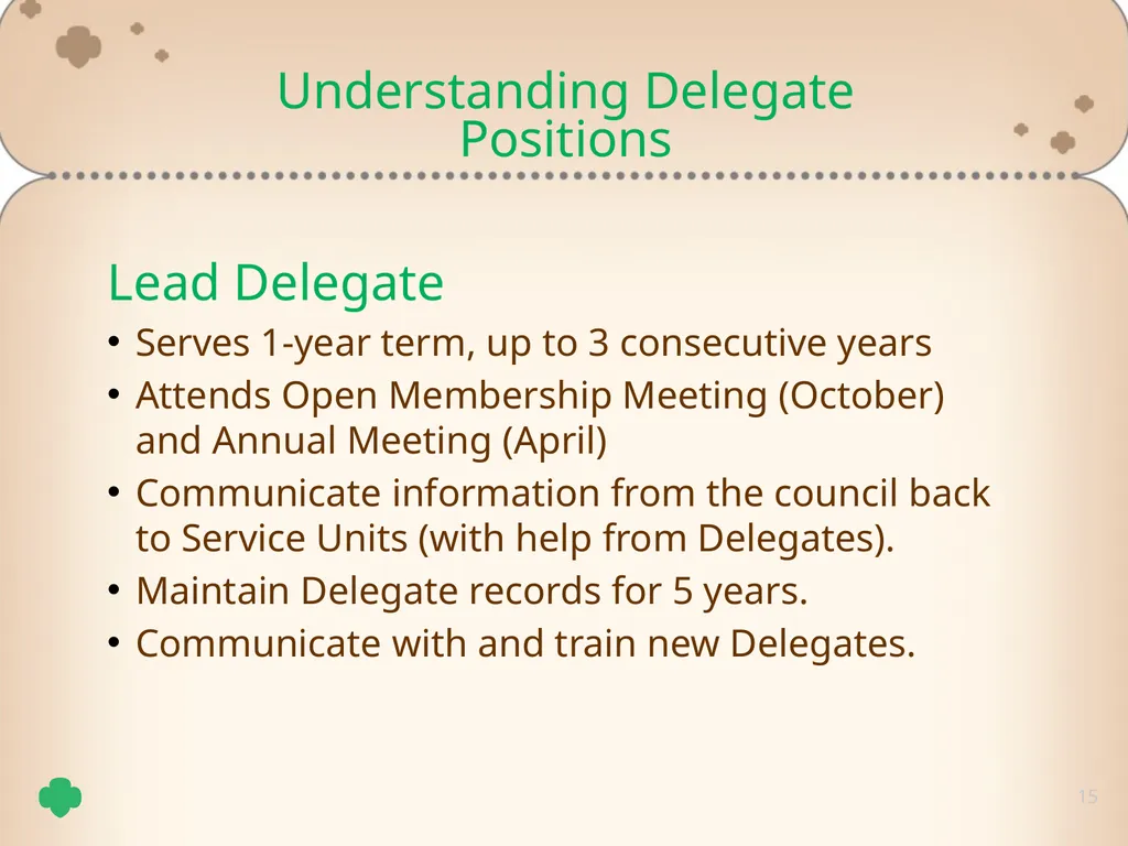 1 Delegate Training Tricia Schepp 2 Understand the - slide 15 of 26