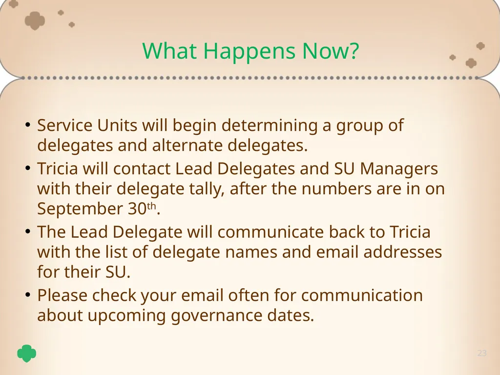 1 Delegate Training Tricia Schepp 2 Understand the - slide 23 of 26