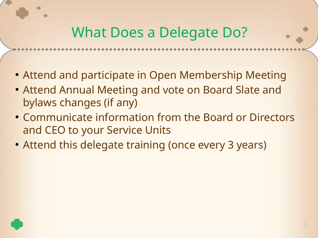 1 Delegate Training Tricia Schepp 2 Understand the - slide 8 of 26