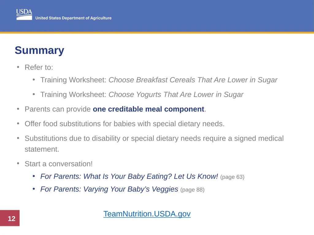 Feeding Infants in the CACFP Lesson 10 Creditable - slide 12 of 17