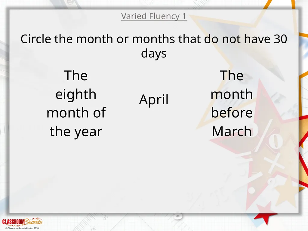 Year 3 – Summer Block 2 – Time – Months - slide 5 of 20