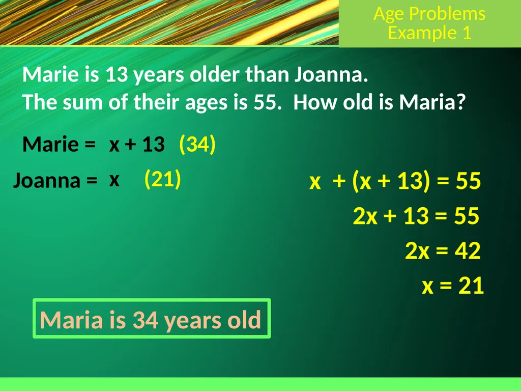 Polynomial Word Problems – Age Algebra 1 Section - slide 4 of 12