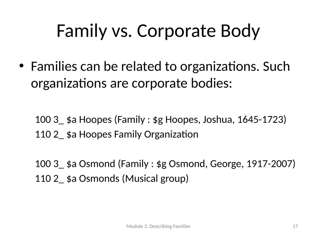 Describing Families Module 3 Module 3. Describing - slide 17 of 103