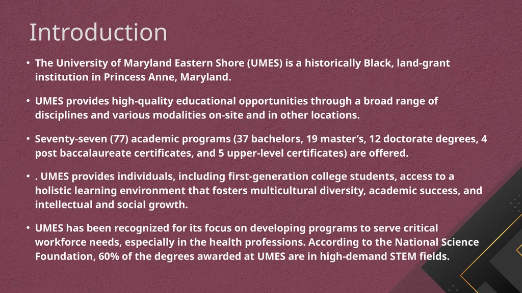 01 02 - UMES Middle States Self-Study Update - slide 5 of 20