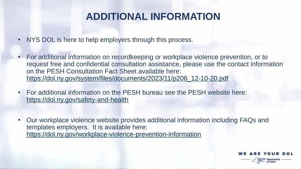 WORKPLACE VIOLENCE PREVENTION REGULATIONS EMPLOYER - slide 21 of 22