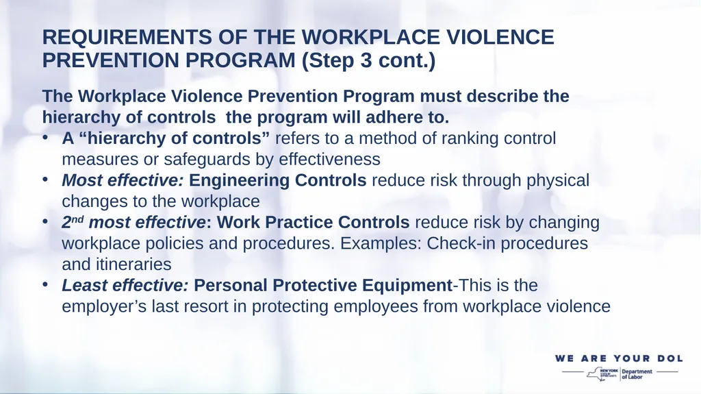 WORKPLACE VIOLENCE PREVENTION REGULATIONS EMPLOYER - slide 10 of 22