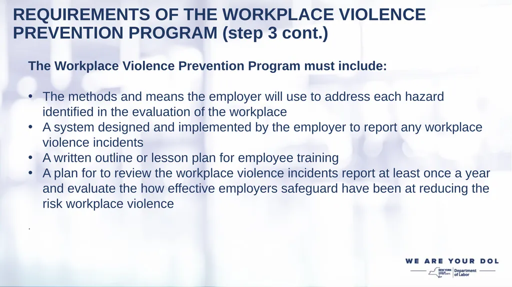 WORKPLACE VIOLENCE PREVENTION REGULATIONS EMPLOYER - slide 11 of 22