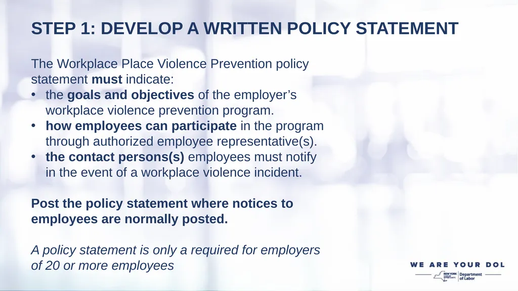 WORKPLACE VIOLENCE PREVENTION REGULATIONS EMPLOYER - slide 4 of 22
