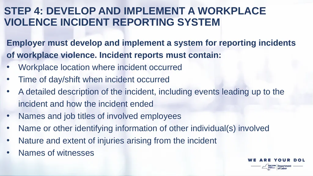 WORKPLACE VIOLENCE PREVENTION REGULATIONS EMPLOYER - slide 12 of 22