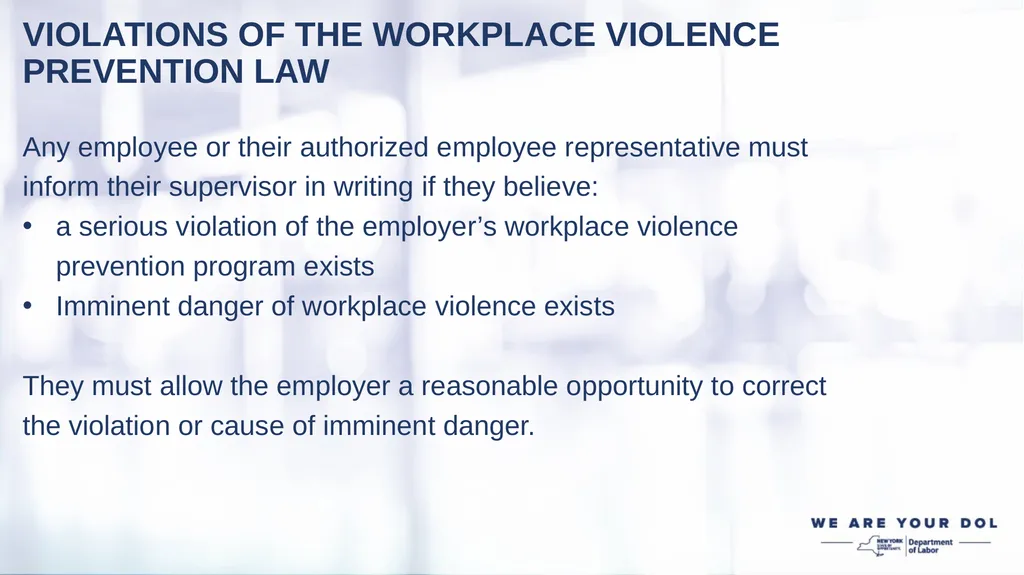 WORKPLACE VIOLENCE PREVENTION REGULATIONS EMPLOYER - slide 17 of 22