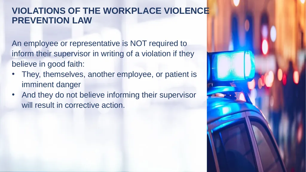 WORKPLACE VIOLENCE PREVENTION REGULATIONS EMPLOYER - slide 18 of 22