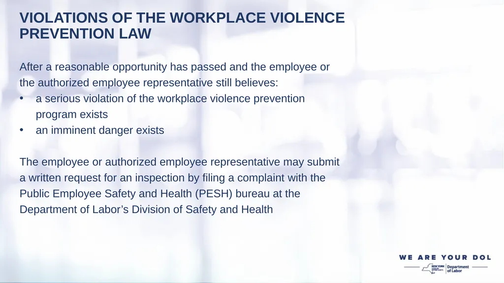 WORKPLACE VIOLENCE PREVENTION REGULATIONS EMPLOYER - slide 19 of 22