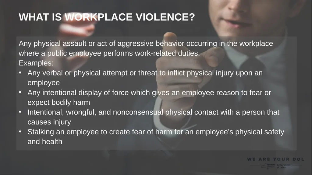 WORKPLACE VIOLENCE PREVENTION REGULATIONS EMPLOYER - slide 3 of 22