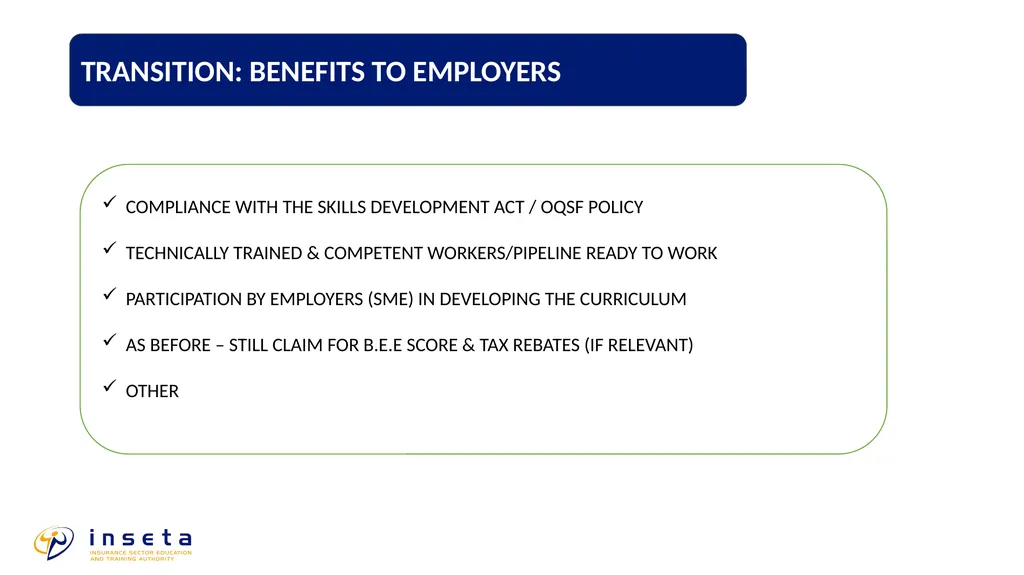 TRANSITIONAL ARRANGEMENTS: OCCUPATIONAL - slide 6 of 12