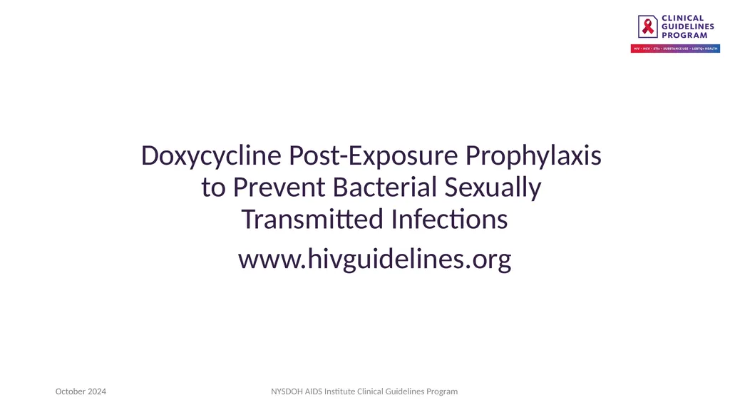 Doxycycline Post-Exposure Prophylaxis to Prevent - slide 1 of 10