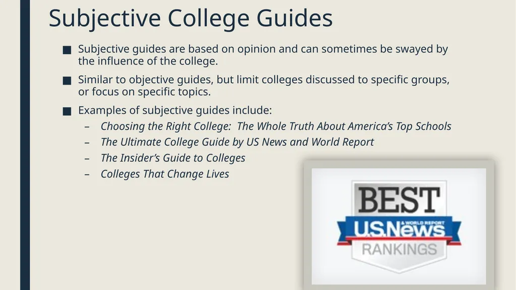 College Search and Selection The Basics for - slide 5 of 20