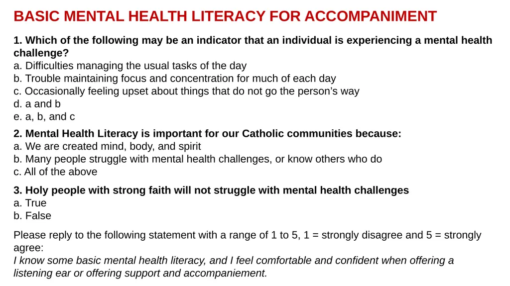 Basic Mental Health Literacy for Accompaniment - slide 49 of 50