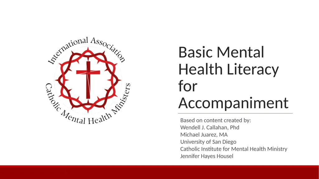Basic Mental Health Literacy for Accompaniment - slide 1 of 50