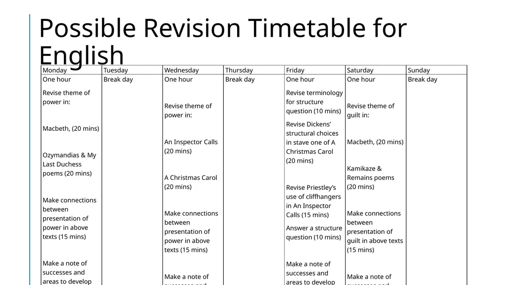 Creating a Revision Timetable What does an - slide 5 of 10
