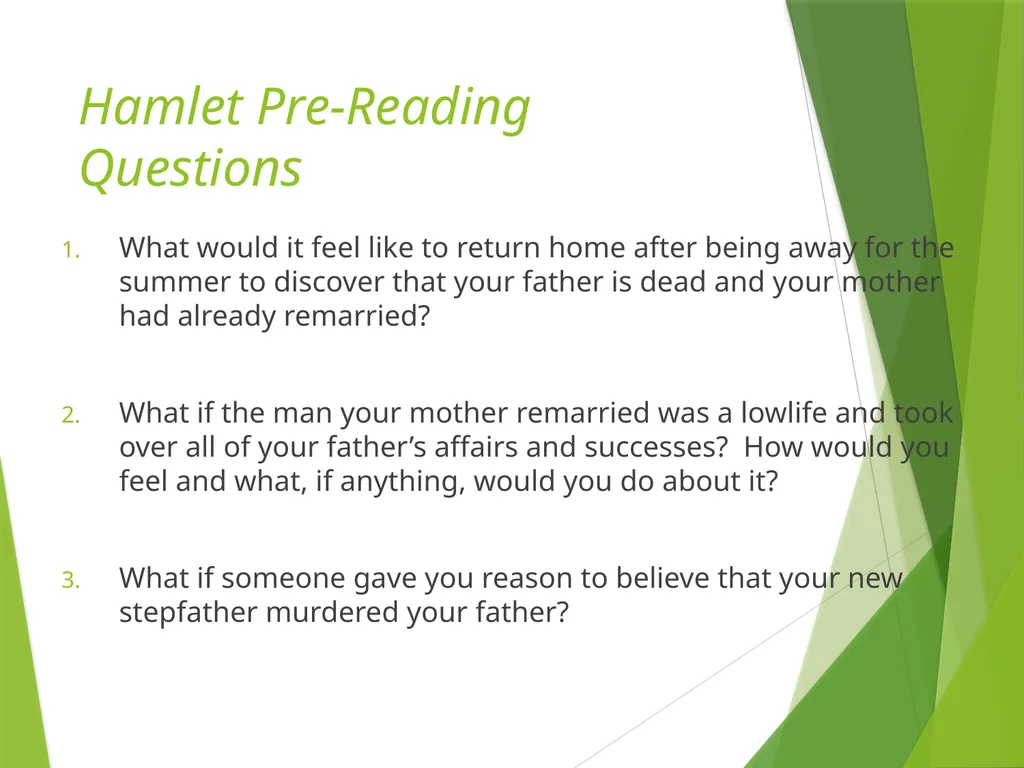Hamlet Pre-Reading Questions What would it feel - slide 1 of 9