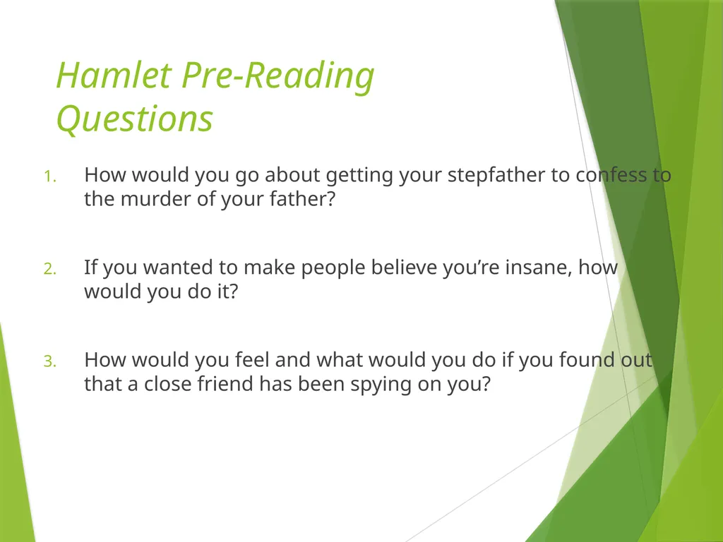 Hamlet Pre-Reading Questions What would it feel - slide 2 of 9