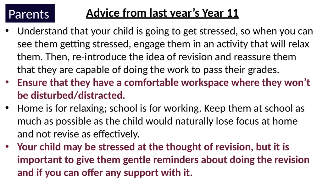 Year 10 Study Skills Evening Thursday 12th - slide 44 of 51