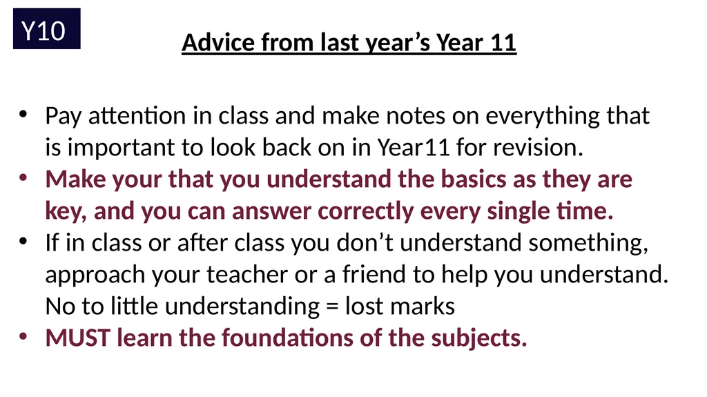 Year 10 Study Skills Evening Thursday 12th - slide 43 of 51