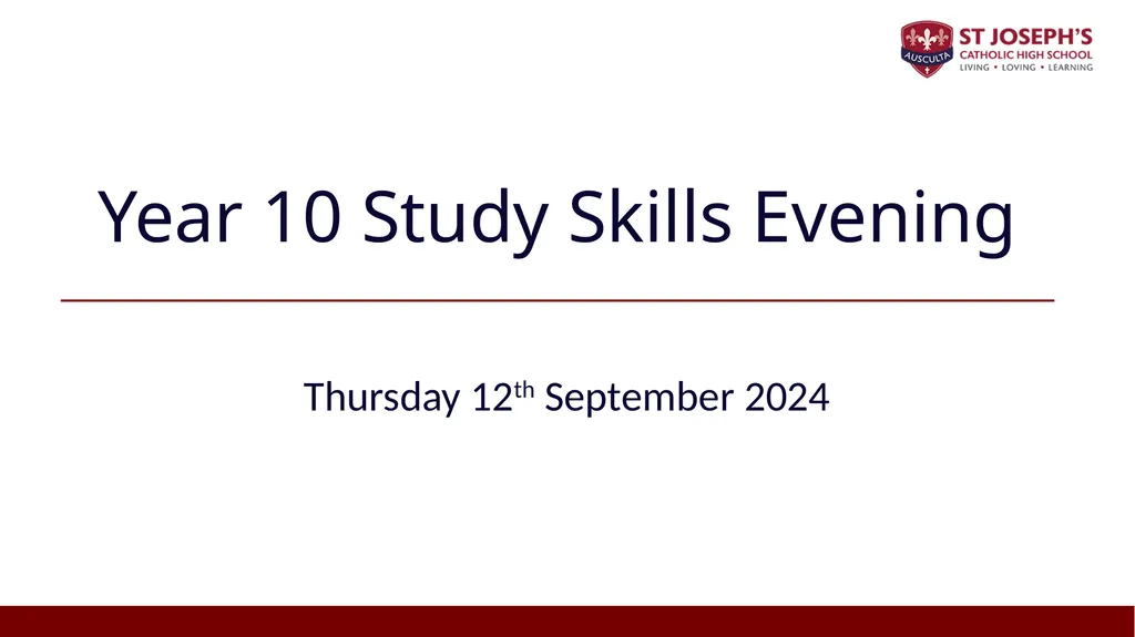 Year 10 Study Skills Evening Thursday 12th - slide 1 of 51