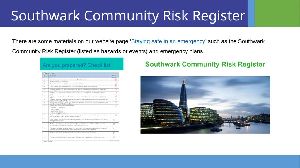 Southwark Emergency Planning Team & Community - slide 8 of 11