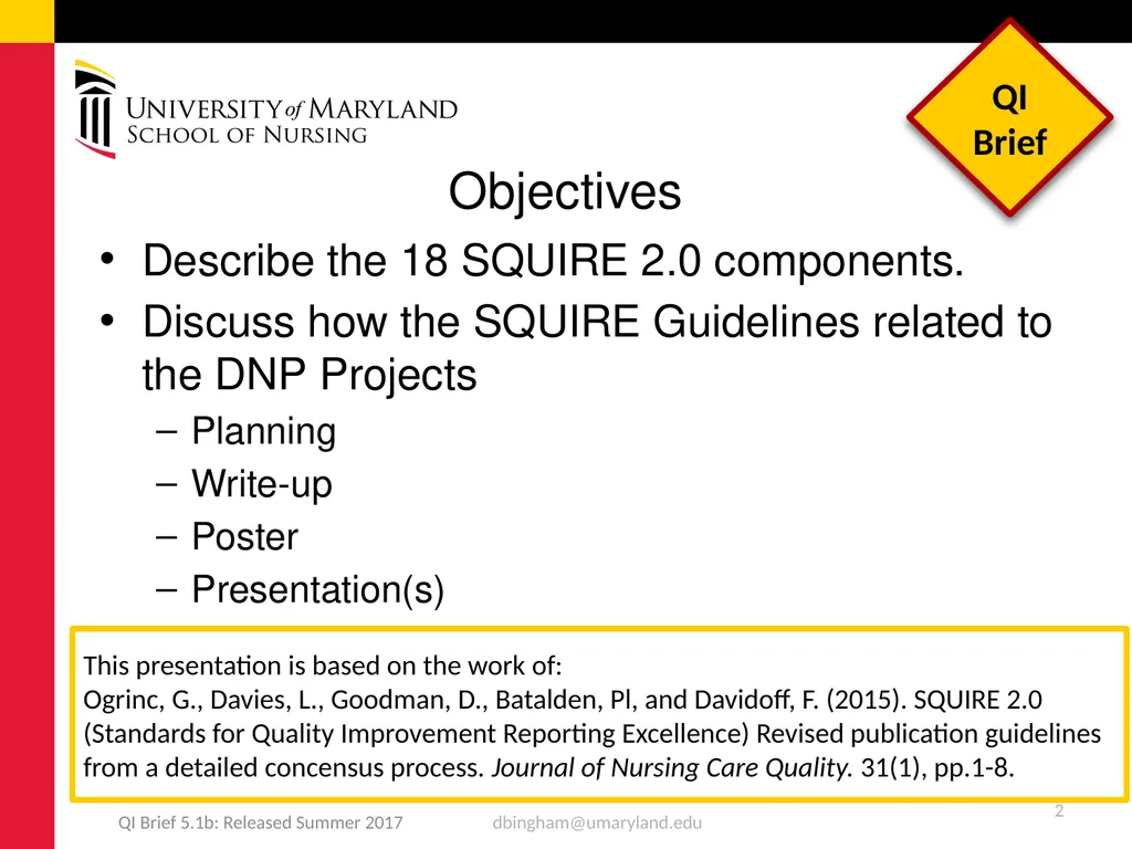 Standards for QUality Improvement Reporting - slide 2 of 24