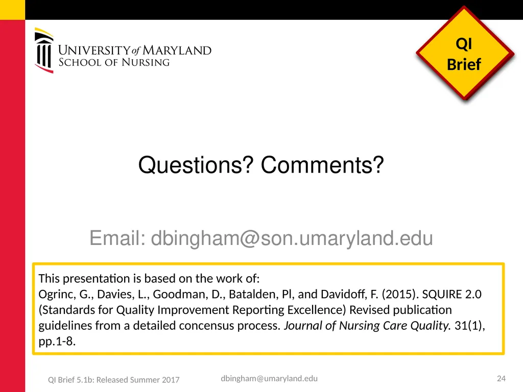 Standards for QUality Improvement Reporting - slide 24 of 24