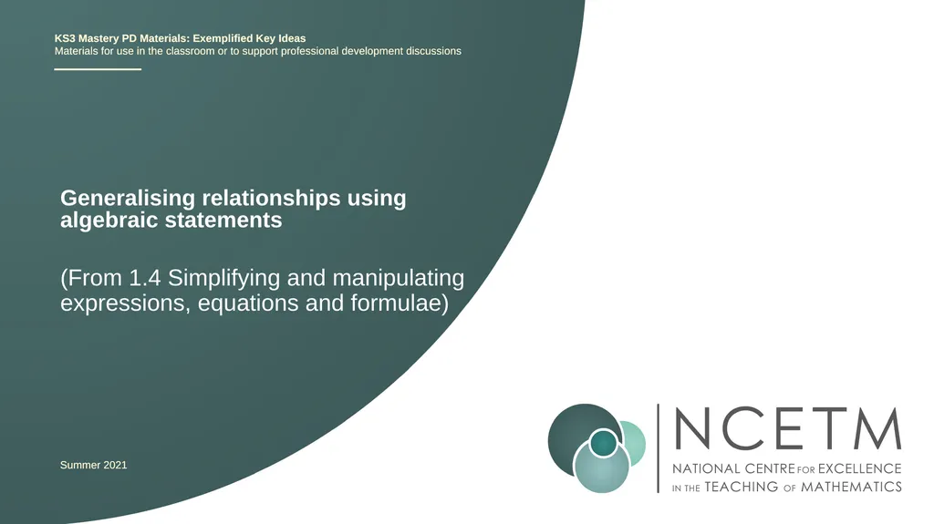 Generalising relationships using algebraic - slide 1 of 37