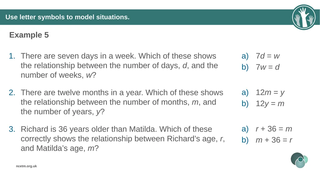 Generalising relationships using algebraic - slide 23 of 37