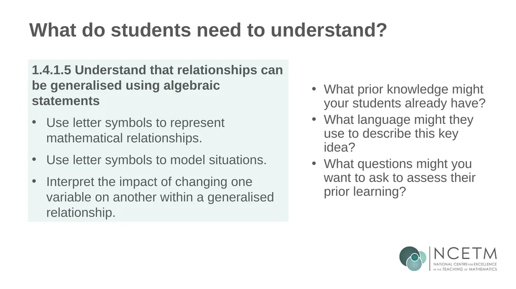 Generalising relationships using algebraic - slide 6 of 37