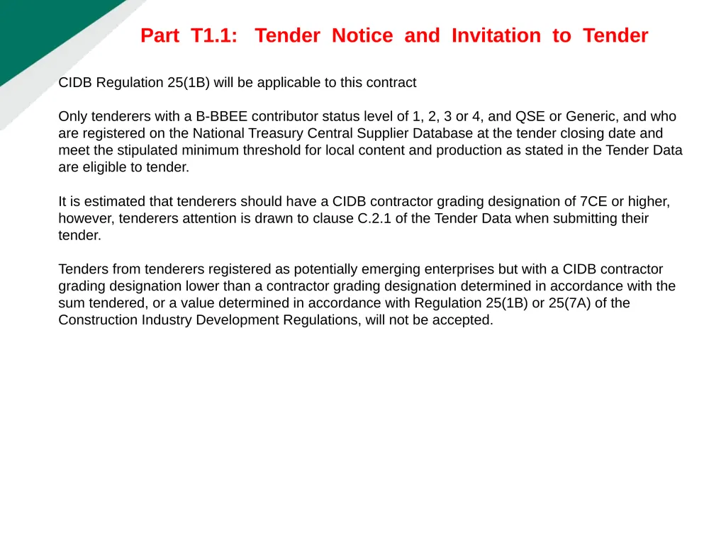 TENDERER’S CLARIFICATION BRIEFING PRESENTATION - slide 7 of 58