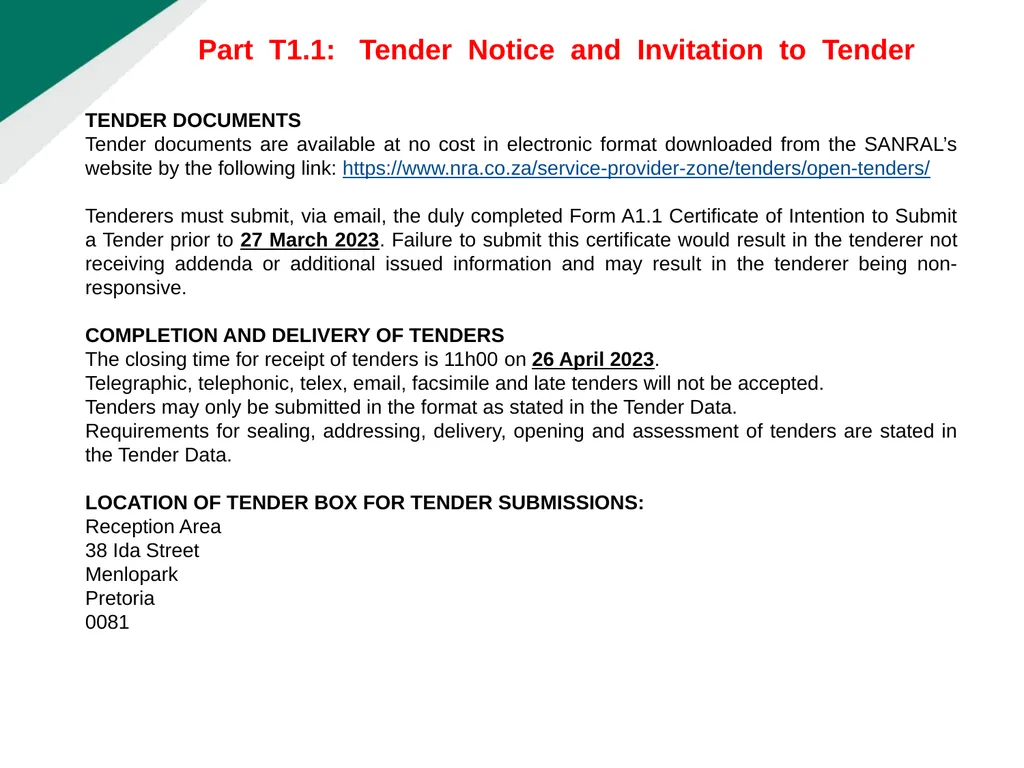 TENDERER’S CLARIFICATION BRIEFING PRESENTATION - slide 9 of 58