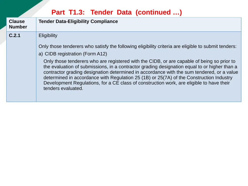 TENDERER’S CLARIFICATION BRIEFING PRESENTATION - slide 17 of 58