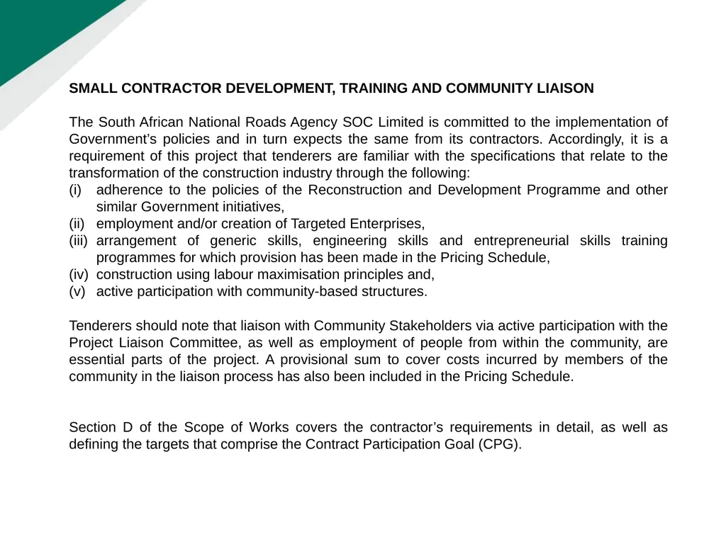 TENDERER’S CLARIFICATION BRIEFING PRESENTATION - slide 57 of 58