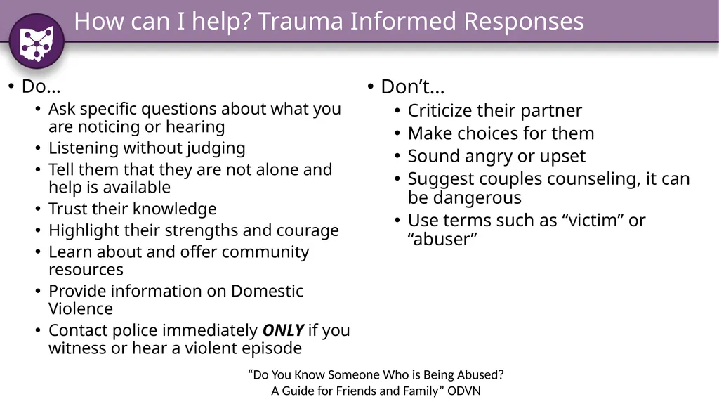 Identifying and Responding to Domestic Violence: - slide 28 of 34