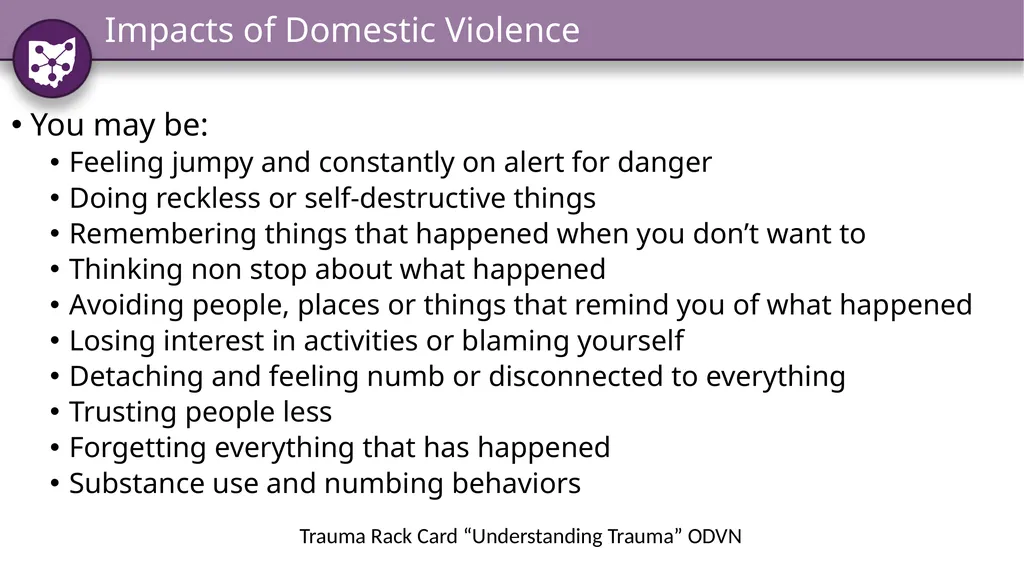 Identifying and Responding to Domestic Violence: - slide 20 of 34