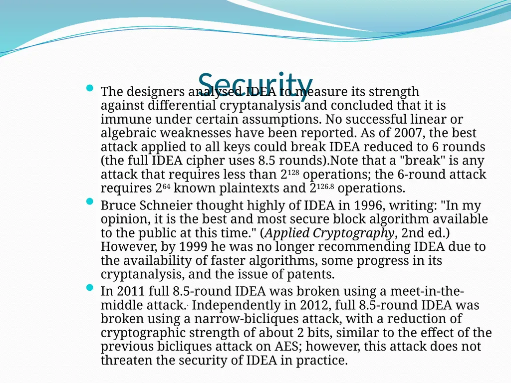 International Data Encryption Algorithm (IDEA) - slide 10 of 11