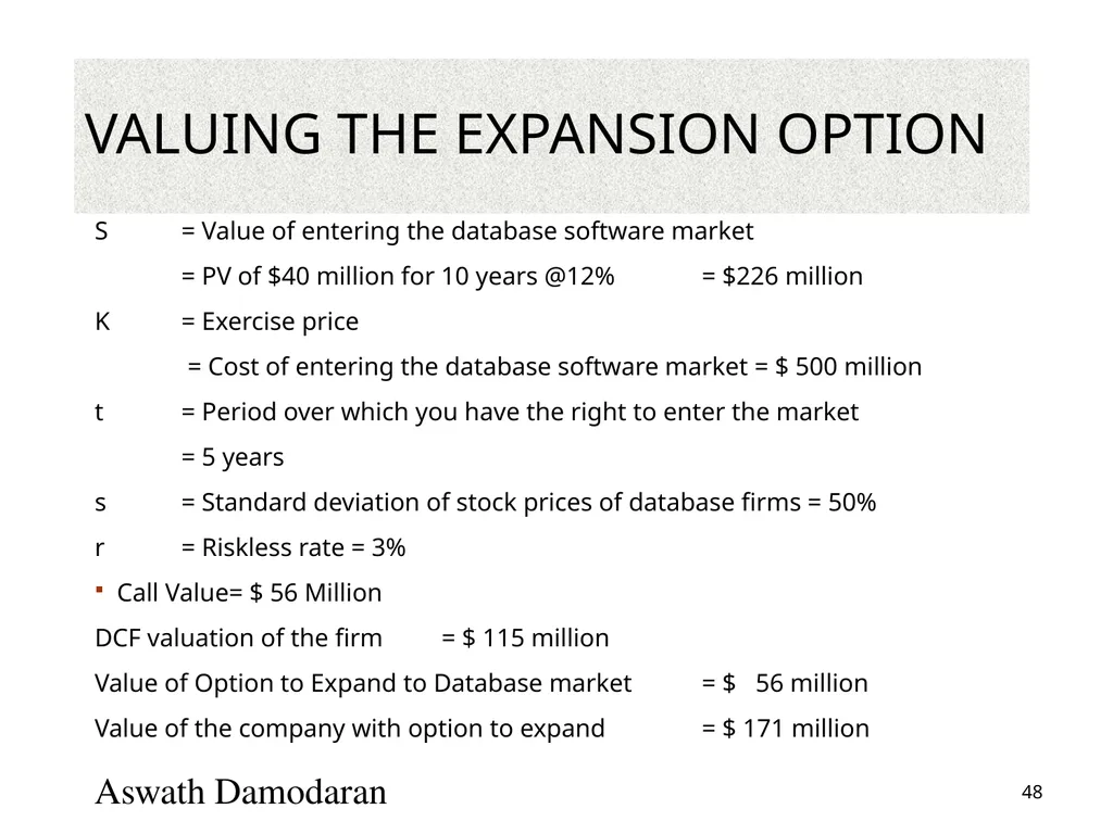 Valuation: Packet 3 Real Options, Acquisition - slide 48 of 159