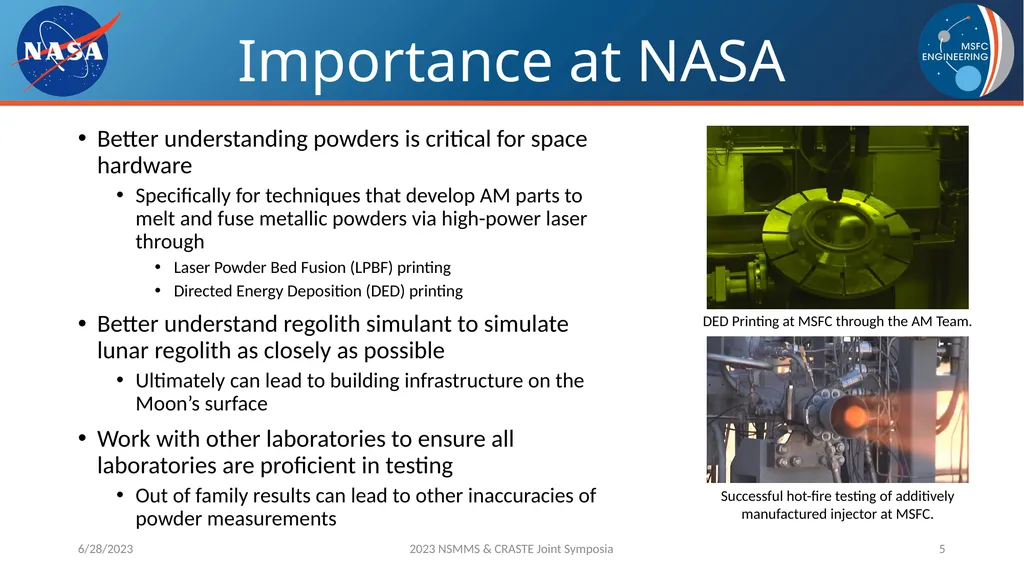 AM Powder Flowability Capabilities at NASA - slide 5 of 33