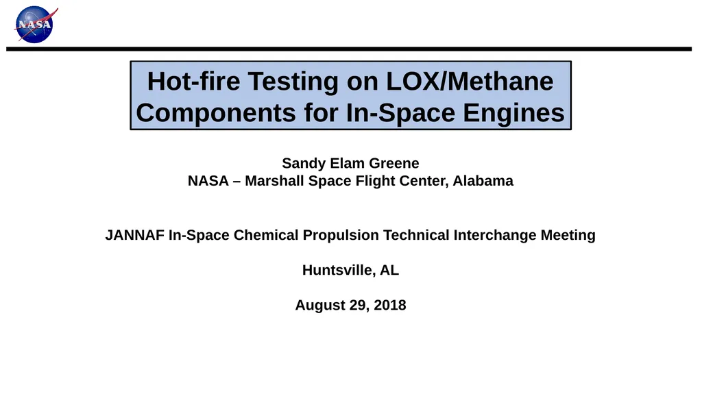 JANNAF In-Space Chemical Propulsion Technical - slide 1 of 16