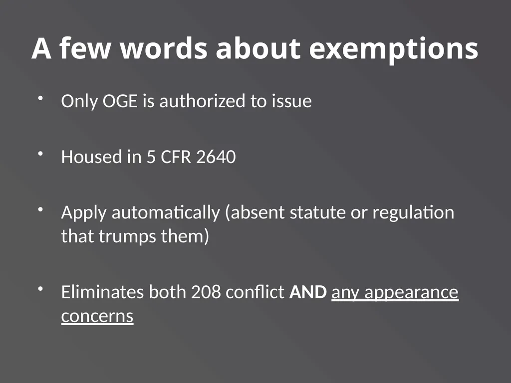 Applying Commonly Used Exemptions at 5 CFR part - slide 10 of 61
